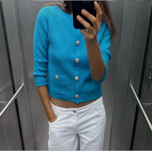 Zara knit cardigan blue/turquoise, L, New with tags - Picture 1 of 4